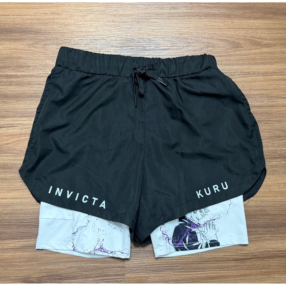 Invicta Kuru Anime x Gym Satoru Gojo 2-in-1 Athletic Shorts Mens Sz Small Black